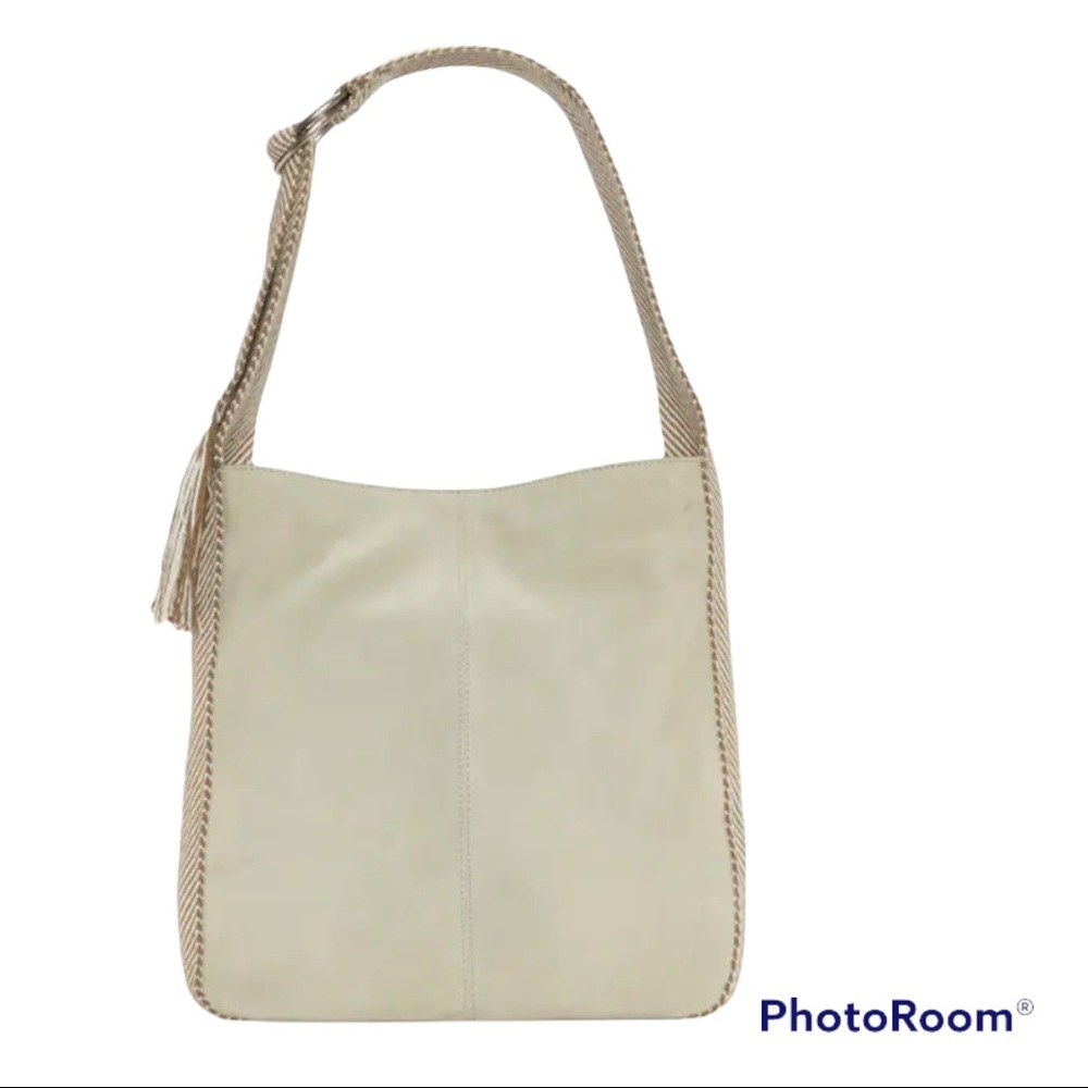 Lucky Brand Adyn Hobo Pale Apple Leather Tote Purse Fringe Wide Strap